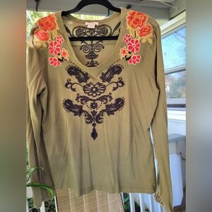 Sundance Olive Top with Floral Embroidery